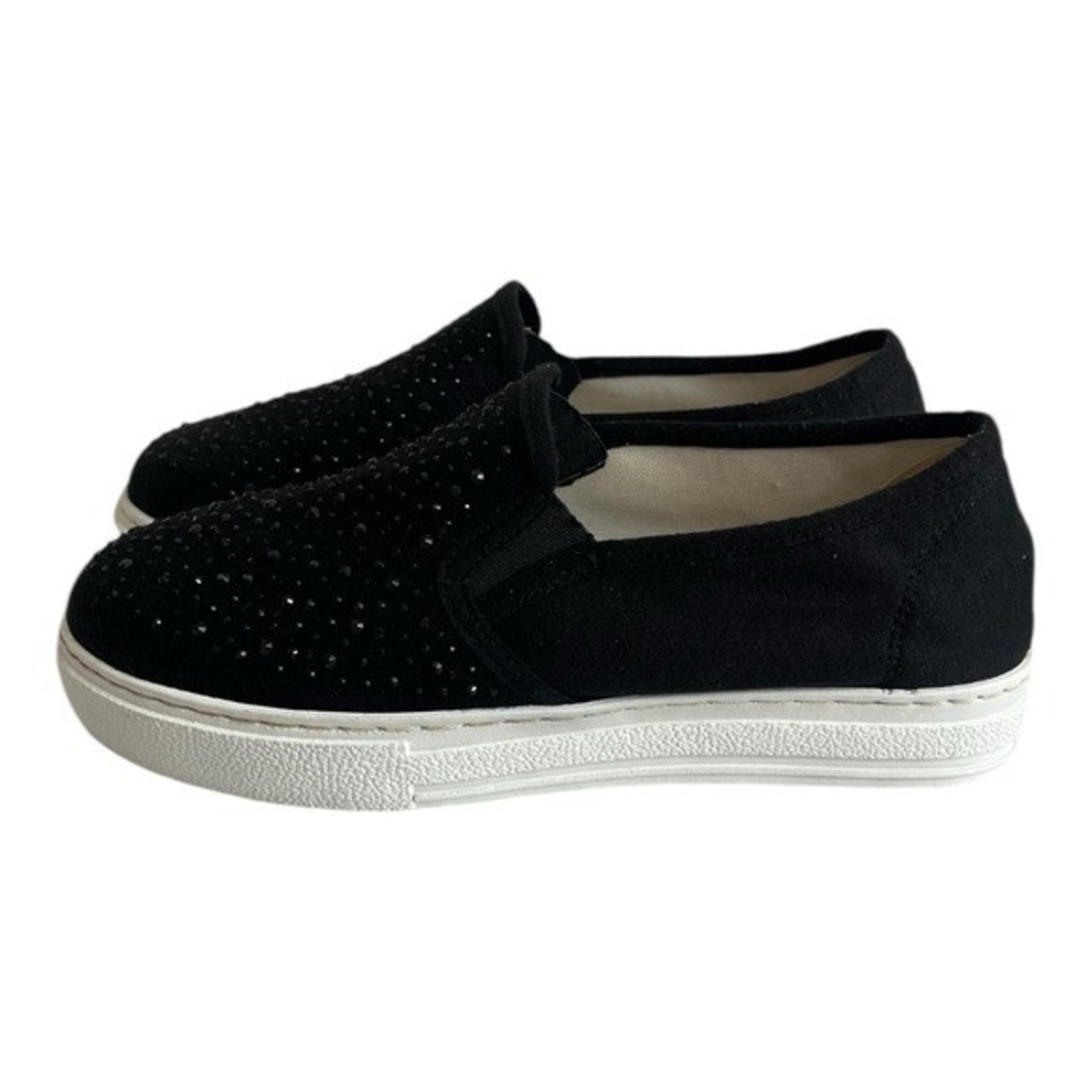Just Lida Black Canvas Rhinestone Studded Slip-On Loafers Flats US 8.5 - Picture 6 of 11